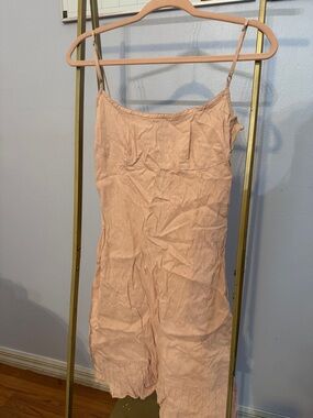 Elie Tahari Pale Pink Linen-Blend Romper with Spaghetti Straps